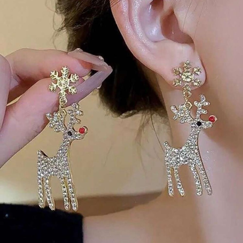 3for$20 1 Pair Personalized Rhinestone Encrusted Christmas Deer  Dangle Earrings